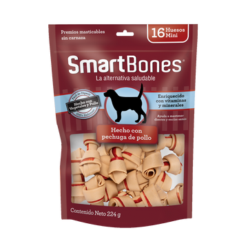 SmartBones - Premios Masticables Naturales con Forma de Hueso Mini Receta Pollo para Perro, 112 g