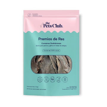 The Pets Club Premios Deshidratados Con Sabor A Corazón De Res Para Perros y Gatos - 90 GRAMOS