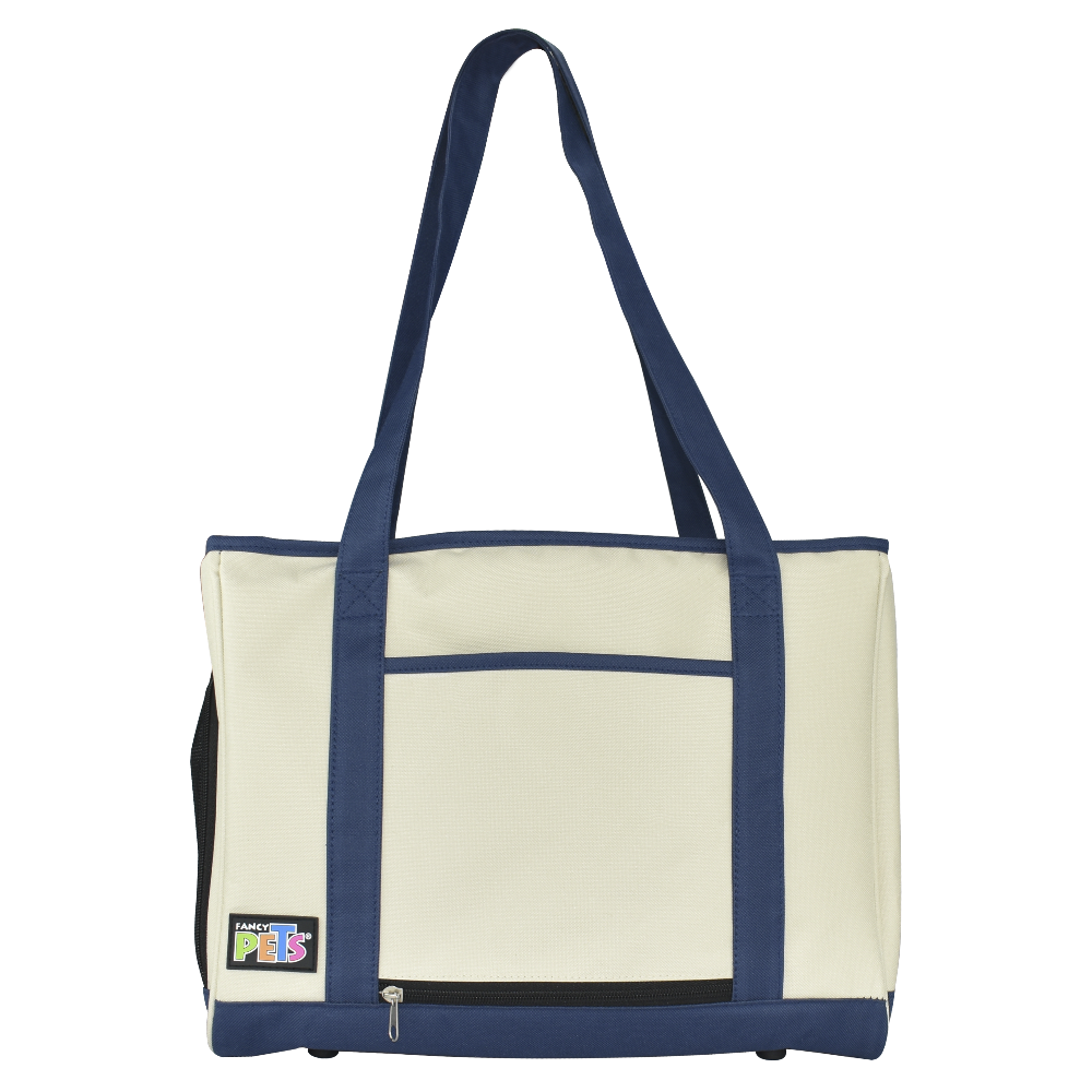 BOLSA DE MANO DE TELA BEIGE C/AZUL FL8839