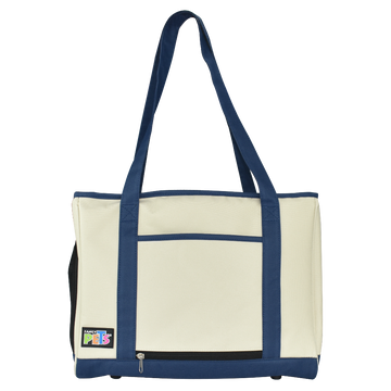 BOLSA DE MANO DE TELA BEIGE C/AZUL FL8839